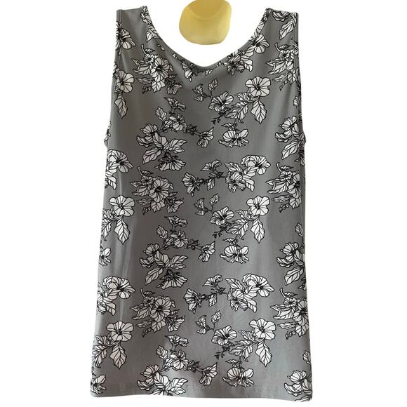 Tahari Gray Floral Print Camisole Sleep Top Lace Woman Size Medium Comfy Stretch - Picture 2 of 9
